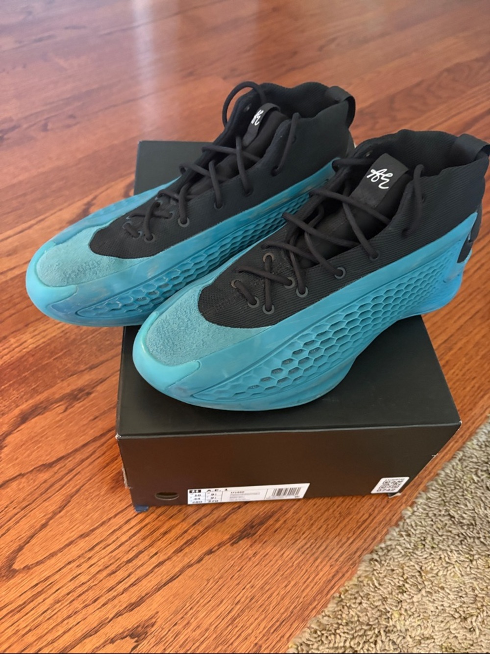 adidas Men's Athletic High-Top Sneakers in Teal and Black- Anthony Edwards A.E.1